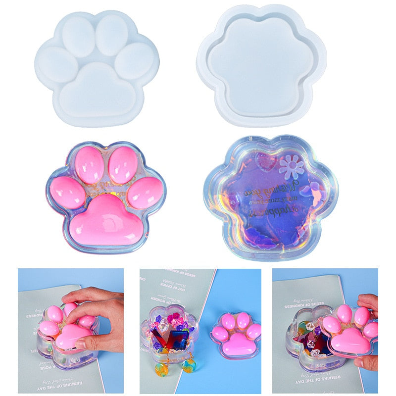 Cat Paw Storage Box Silicone Mold For DIY Epoxy Resin Jewelry Making Shape Cut Mold Crystal UV Epoxy Resin Gift Box Jewelry Tool