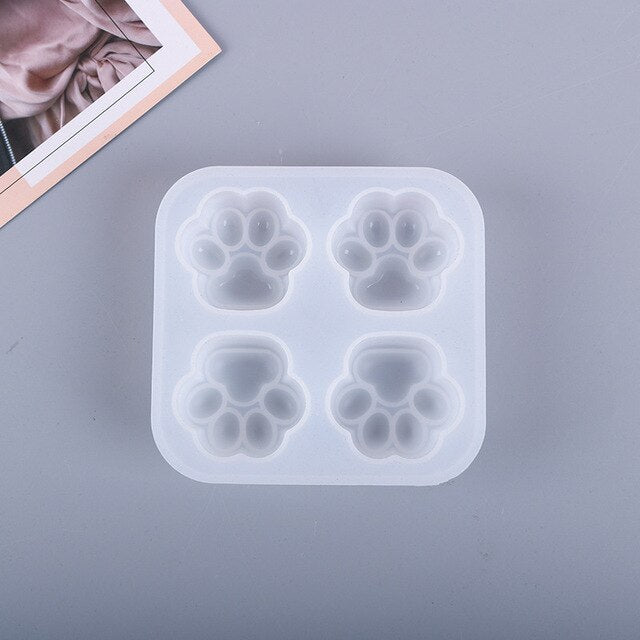 Mini Four-compartment Cat Paw Silicone Mold Candle DIY Crystal Epoxy Resin Crafting Mould Jewelry Making Keychain Pendants Home