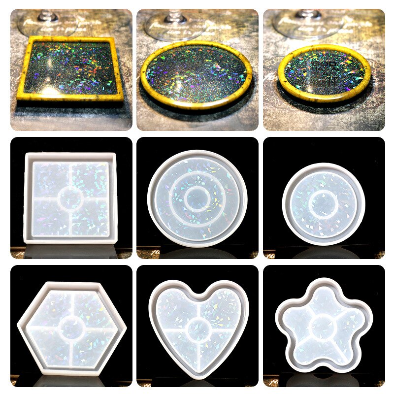 Holographic Light Shadow Coaster Silicone Mold DIY Handmade UV Epoxy Cup Pad Resin Storage Tray Making Supplies Epoxy Resin Mold