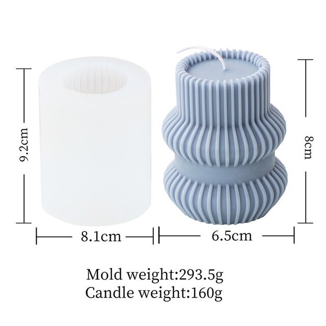 DIY New Cylindrical Tall Twirl Pillar Candle Mold Ribbed Aesthetic Twist Swirl Silicone Mould Geometric Striped Soy Wax Mold