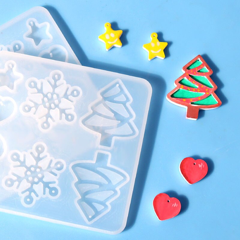 1PCS Christmas Ear Studs Resin Mold Crystal Epoxy Resin Mold Mini Heart Shaped Animal Mold DIY Craft Jewelry Earring Making Tool
