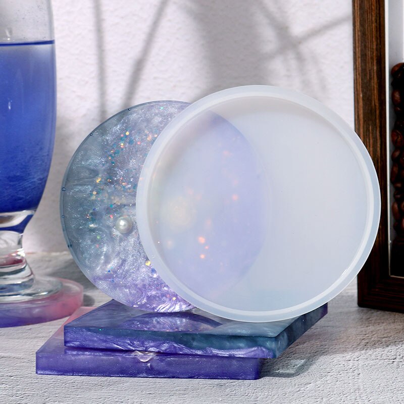 Round Coaster Mold Silicone Epoxy Resin Casting Clay Mould DIY Jewelry Pendant Making Tool Art Translucent Circle Coaster Pan