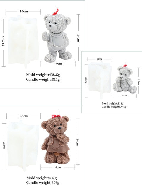Large 3D Cute teddy animal bear candle silicone mold bear father mother cake chocolate silicone mold soap mold home decoration