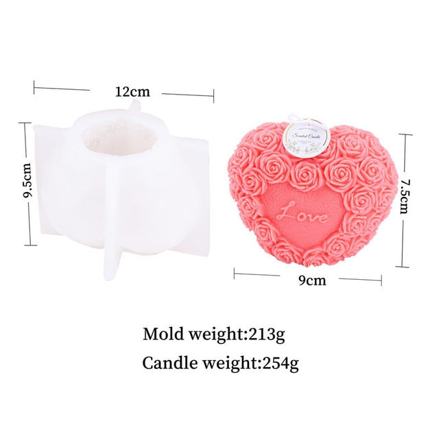 LOVE Rose Ball Candle Silicone Mold Rose Rainbow Chocolate Cake Mold Flower Heart Soap Silicone Mold Valentine's Day Gift Crafts