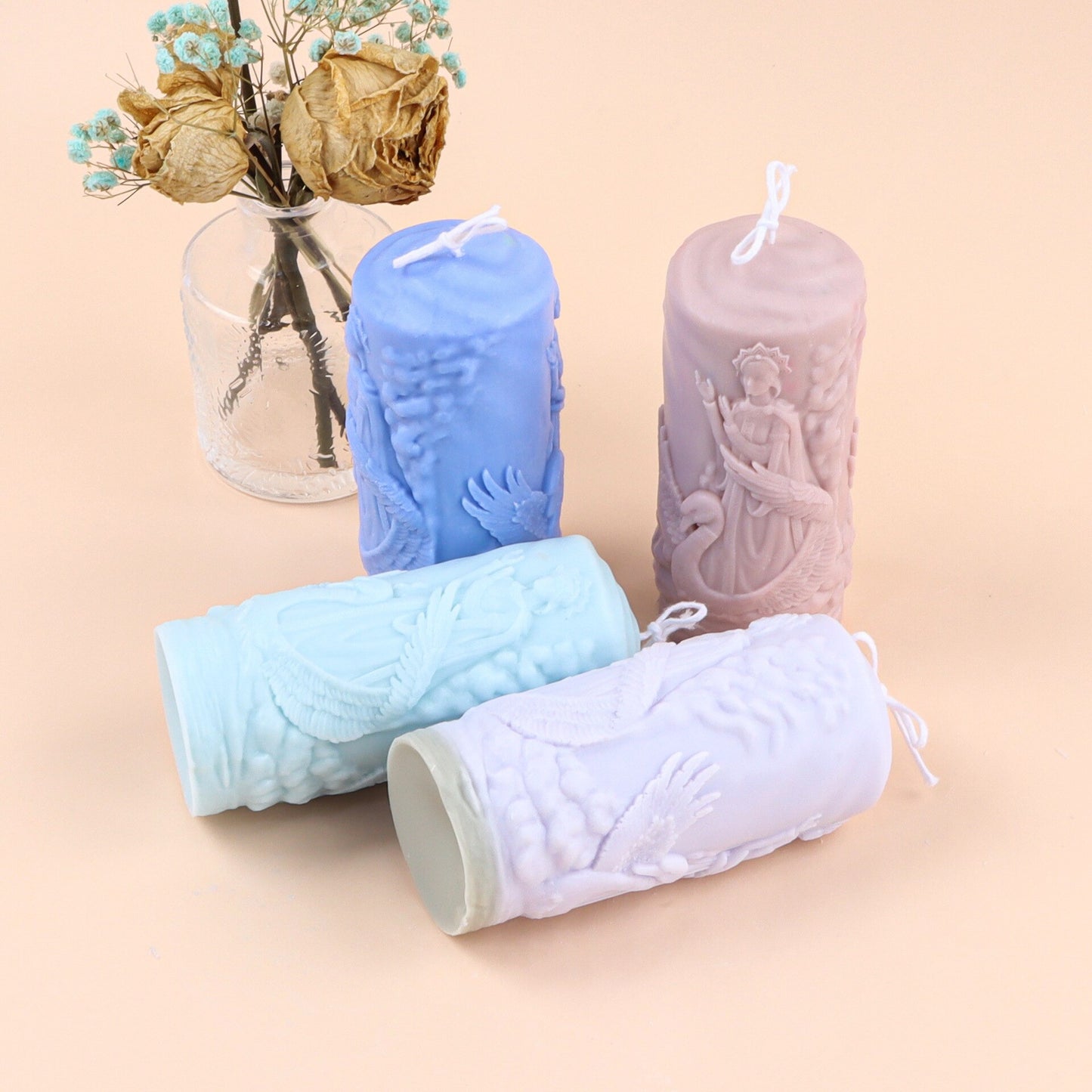 Goddess relief cylinder candle silicone mold Women's pattern candle silicone mold Swan flying bird soap candle silicone mold