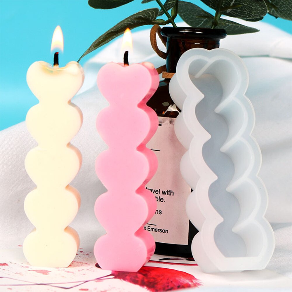 3D 5 Love Heart Silicone Mold DIY Aromatherapy Plaste Candle Mold Home Decor Ornament Handmade Candle Making Resin Molds Wedding