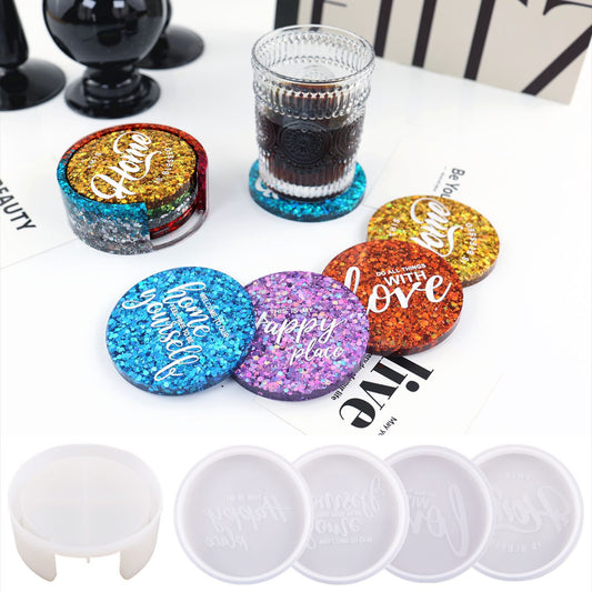 5PCS/set Blessing language coaster epoxy silicone mold funny bad friend language coaster gypsum concrete silicone mold