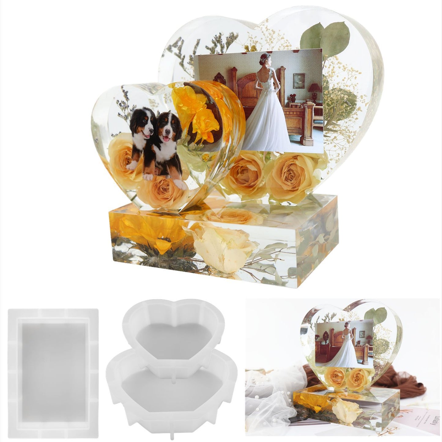 Photo Frame epoxy resin molds Square and Heart Picture Frame Silicon Mold Jewelry Ornaments Mold for Wedding Birthday Gift DIY