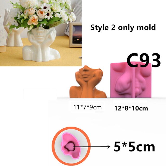 Large Half Body Silicone Flowerpot Mold Succulent Plants Cement Vase Resin Silicone Mold Hydroponic Vase Gypsum Concrete Mold