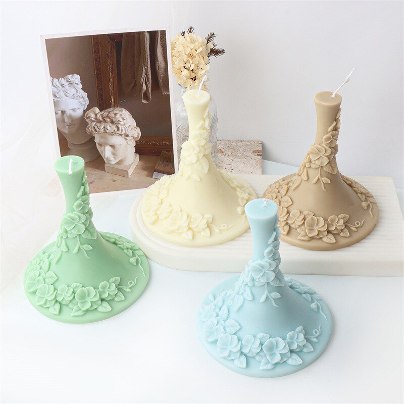 Large Rattan vase candle silicone mold pattern conical cylinder candle silicone mold lace embossed pattern resin silicone mold