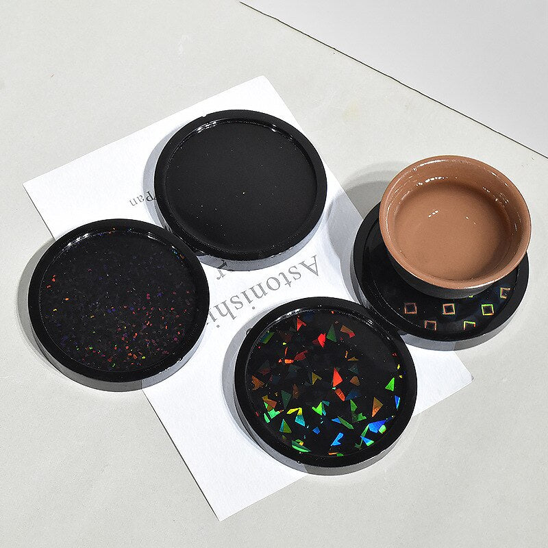 Holographic Light Coaster Silicone Mold DIY Hexagonal Round Coaster Crystal UV Epoxy Resin Mold Cup Tray Making Home Decor Gift