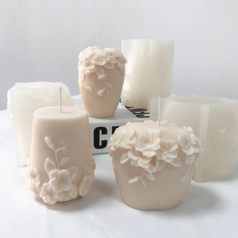 New Nordic Rattan Flowers Silicone Candle Mold Gypsum form Carving Art Aromatherapy Plaster Home Decoration Mold Wedding Gift