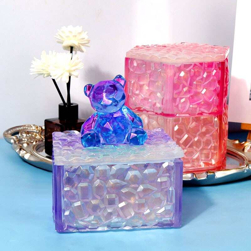 Storage Box Silicone Resin Mold DIY Crystal UV Epoxy Resin with Lid Candle Holder Box Mould Epoxy Casting Resin Mold Home Decor