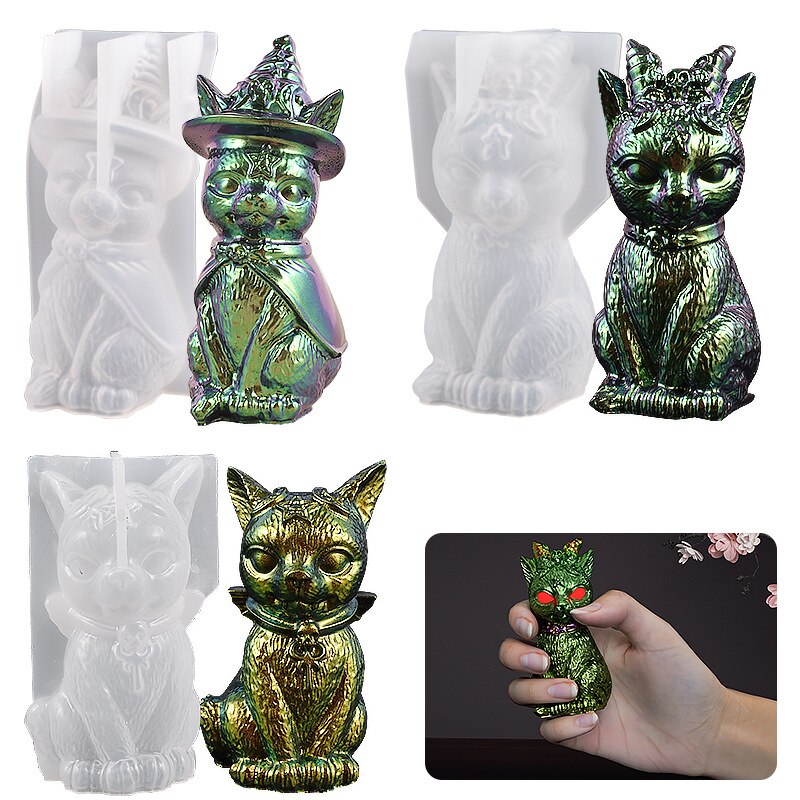 3D Magic Cat Silicone Mold DIY Crystal Epoxy Resin Mold Devil Pirate Cat Key Pendant Animal Ornament Silicone Mold Jewelry Tool