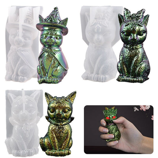 3D Magic Cat Silicone Mold DIY Crystal Epoxy Resin Mold Devil Pirate Cat Key Pendant Animal Ornament Silicone Mold Jewelry Tool
