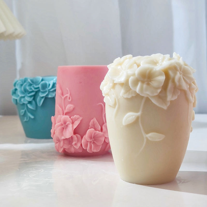New Nordic Rattan Flowers Silicone Candle Mold Gypsum form Carving Art Aromatherapy Plaster Home Decoration Mold Wedding Gift