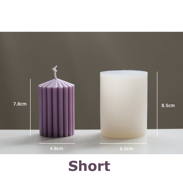 Geometrically striped Cylindrical Thick Rack Spire Candle Mold DIY Geometric Shaped Spire silicone Mold home decor clay molds