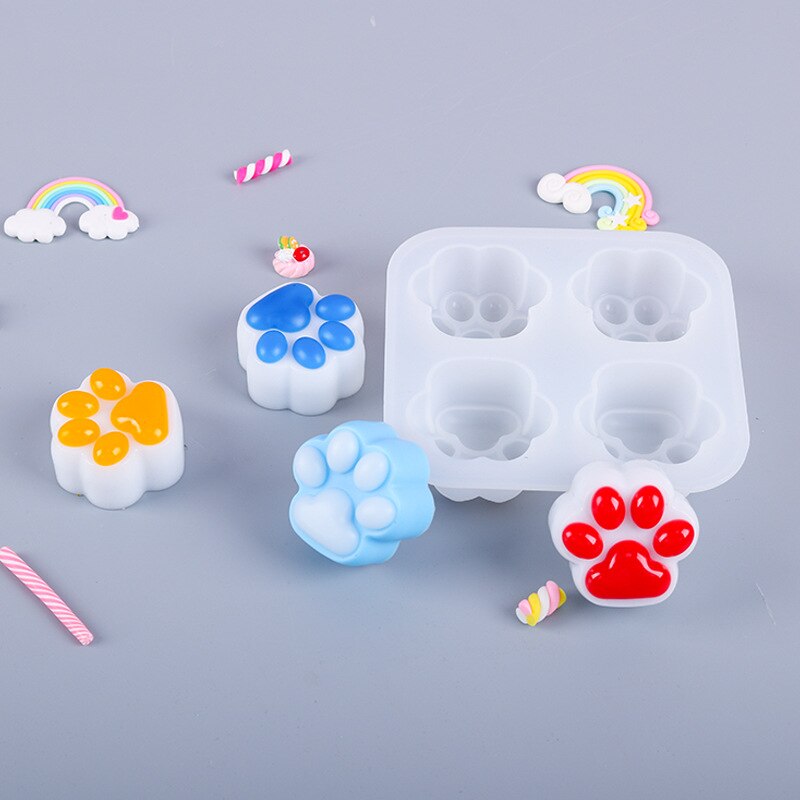 Mini Four-compartment Cat Paw Silicone Mold Candle DIY Crystal Epoxy Resin Crafting Mould Jewelry Making Keychain Pendants Home