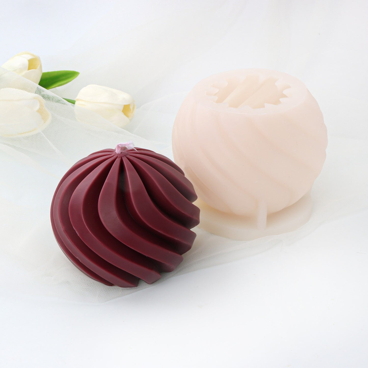 Geometric split ball candle silicone mold spiral rotating ball cake chocolate silicone mold water ripple ball silicone mold