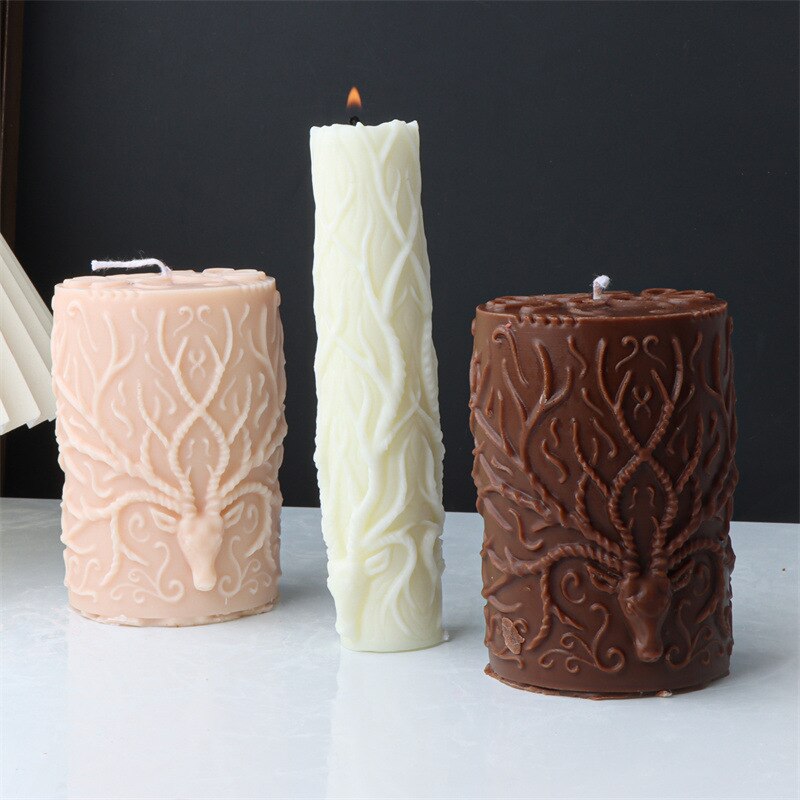 New Deer horn cylindrical candle silicone mold Elk cylindrical candle silicone mold Pattern cylindrical cake chocolate soap mold