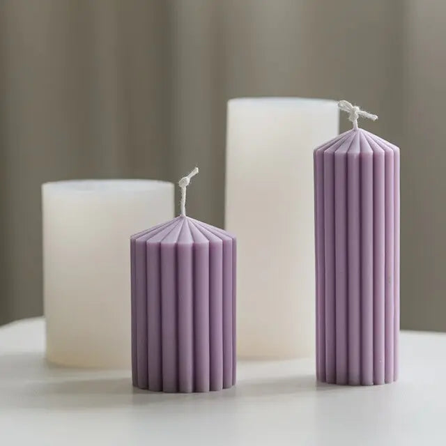 Geometrically striped Cylindrical Thick Rack Spire Candle Mold DIY Geometric Shaped Spire silicone Mold home decor clay molds