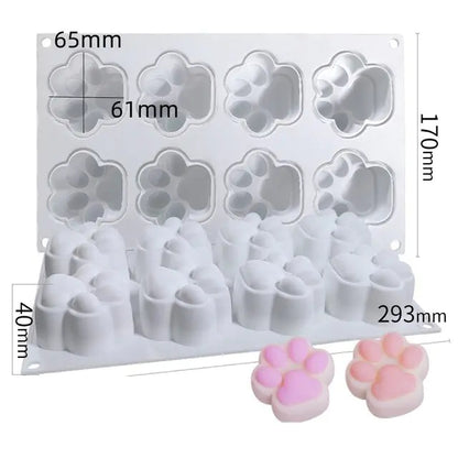 8 Container Cute cartoon cat claw candle silicone mold Dog claw soap silicone mold Home ornaments epoxy resin mold cake mold