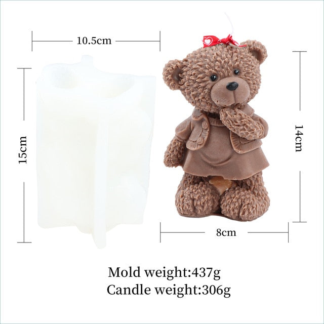 Large 3D Cute teddy animal bear candle silicone mold bear father mother cake chocolate silicone mold soap mold home decoration