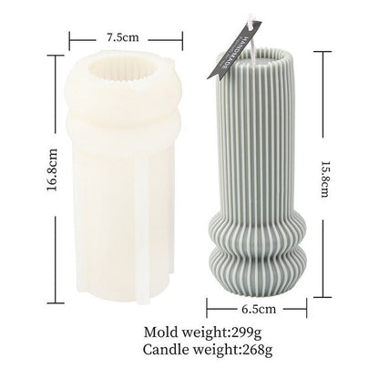 New Roman Ribbed Pillar Candle Mold Cylindrical Aesthetic Silicone Mould Geometric Abstract Decorative Striped Soy Wax Mold