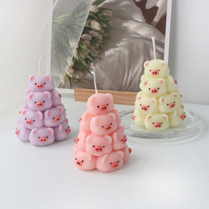 3D Stacked piglet candle silicone mold lovely pig cake chocolate silicone mold rabbit tortoise bear animal resin silicone mold