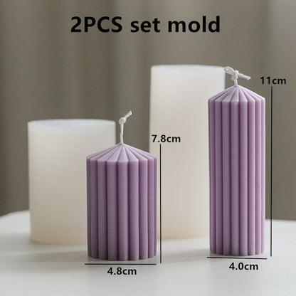 New Roman Ribbed Pillar Candle Mold Cylindrical Aesthetic Silicone Mould Geometric Abstract Decorative Striped Soy Wax Mold