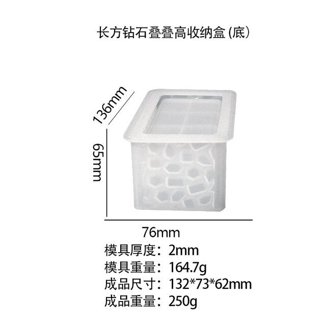DIY Diamond Round Diamond Stacking High Storage Box Silicone Mold Candy Container Epoxy Resin Mold Liquid Release Jewelry Box