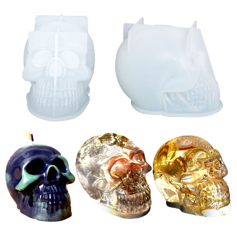 3D Skeleton Head Silicone Candle Mould UV Molds Resin Jewelry DIY Mold Resin Mold Making Plaster Soap Halloween Decoration Aroma