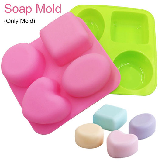 Craft 4 Cavities Cylinder Round Oval Heart Square Shape Soaps Supplies Cake Mould Silicone Soap Mold Pudding Candy Mold