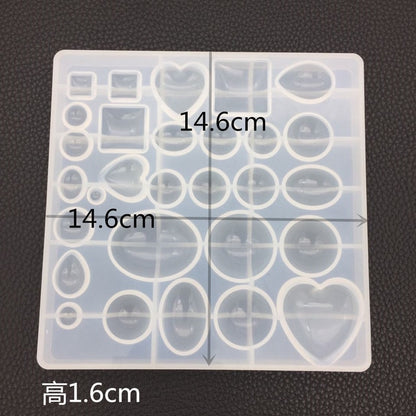 A variety of heart-shaped round oval rectangular silicone stud molds Mixed jewelry epoxy resin molds DIY jewelry making tools