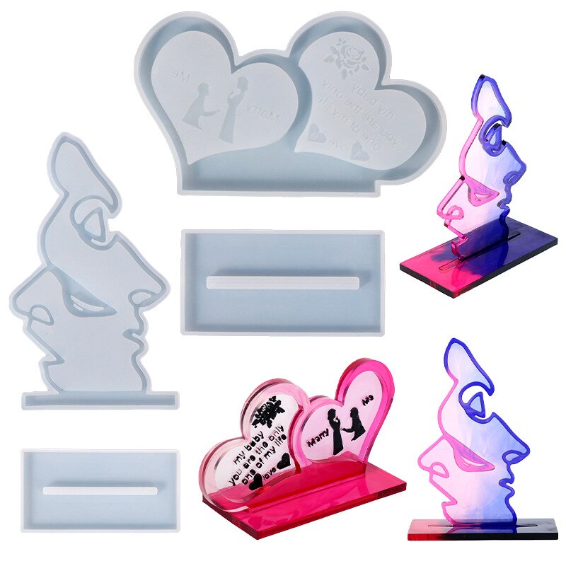 DIY Crystal Epoxy Resin Mold Love Heart Photo Silicone Mold Couple Theme Stand-up Tabletop Ornaments Love Photo Frame Home Decor