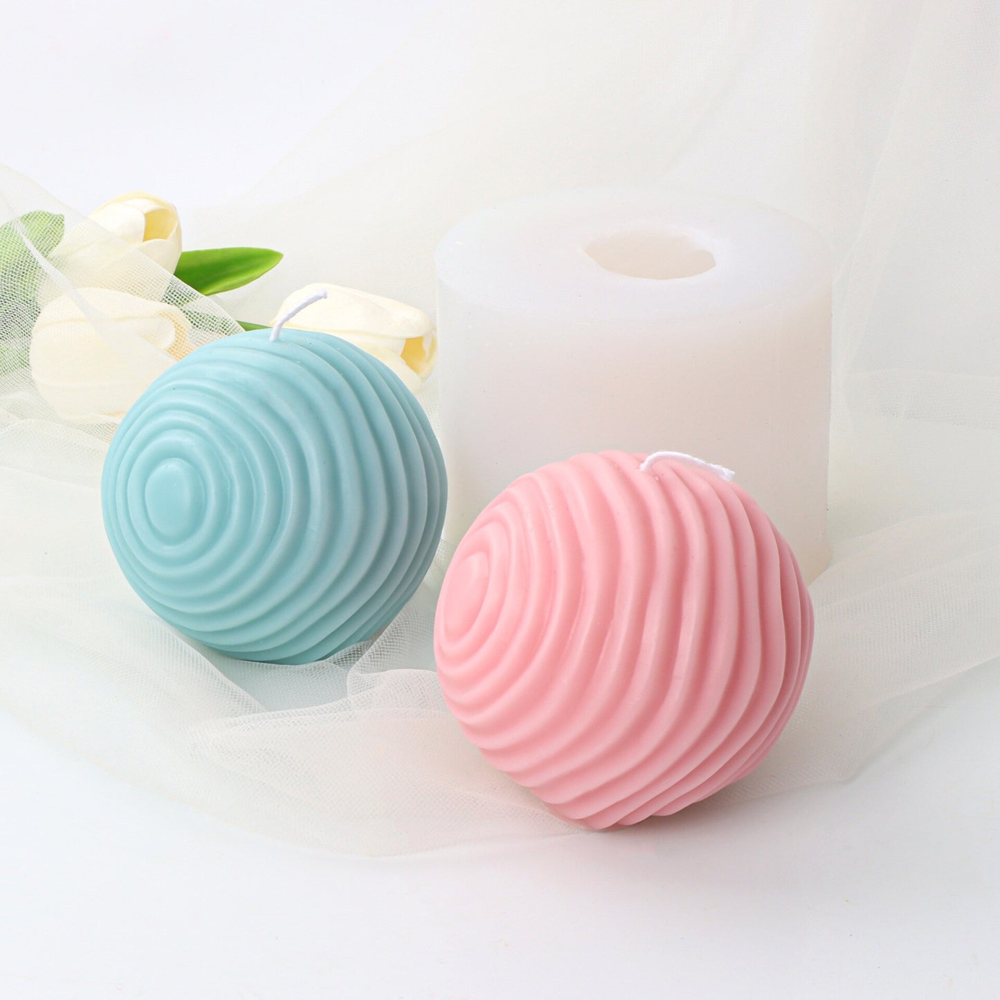 Geometric split ball candle silicone mold spiral rotating ball cake chocolate silicone mold water ripple ball silicone mold