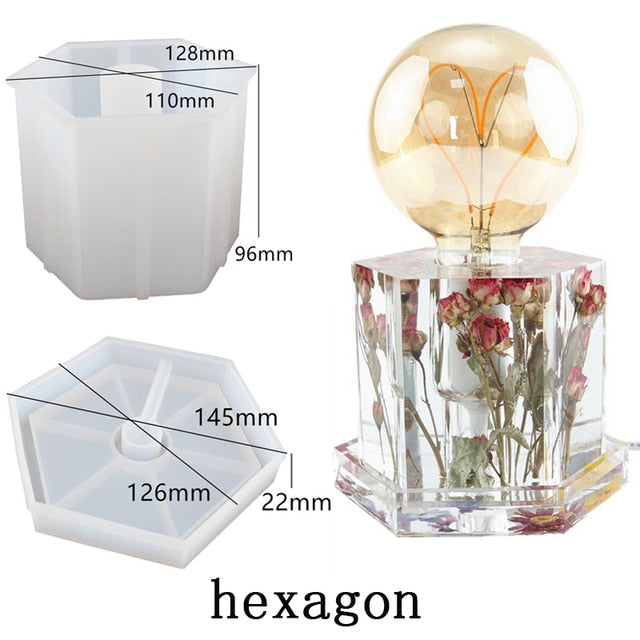 DIY Crystal Epoxy Resin lamp holder Mold Geometry Hexagon Cube Cylinder Bedside Lamp Silicone Mold