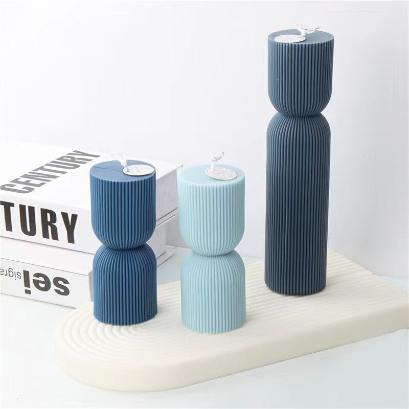 3D Cylindrical Stripe Silicone Candle Mold Fragrant Beautiful Geometric Diy Epoxy Resin Mold Home Decor Candle Making Kit Form