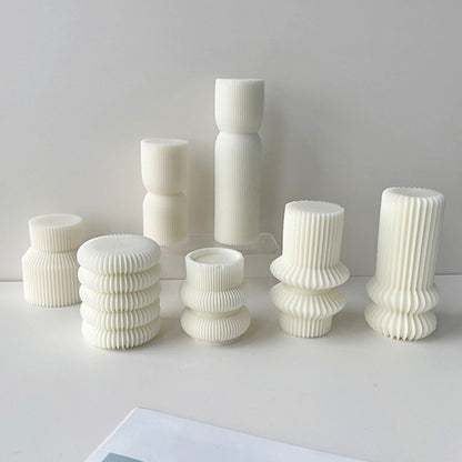 New Roman Ribbed Pillar Candle Mold Cylindrical Aesthetic Silicone Mould Geometric Abstract Decorative Striped Soy Wax Mold