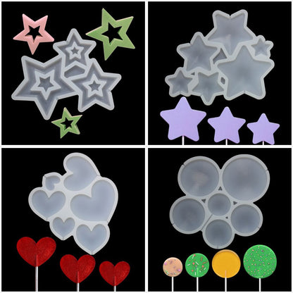 Birthday Star/Round/Heart Shape Lollipop Mold Silicone Cake Moulds Baking Accessories Cake Decorating Tool Candy Mold