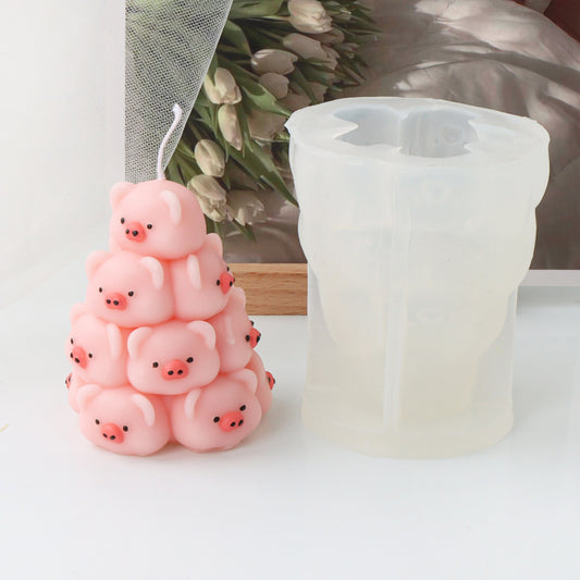 3D Stacked piglet candle silicone mold lovely pig cake chocolate silicone mold rabbit tortoise bear animal resin silicone mold