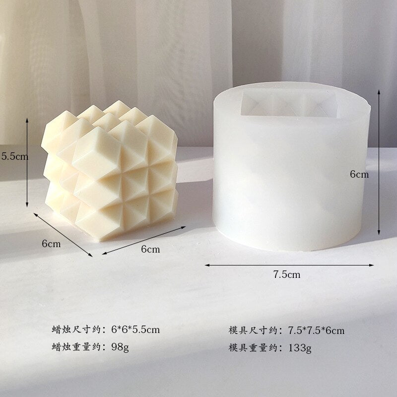 Diamond cut cube candle silicone mold stacked cube cake chocolate soap silicone mold home decoration resin mold