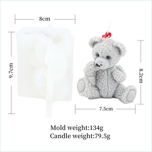 Large 3D Cute teddy animal bear candle silicone mold bear father mother cake chocolate silicone mold soap mold home decoration