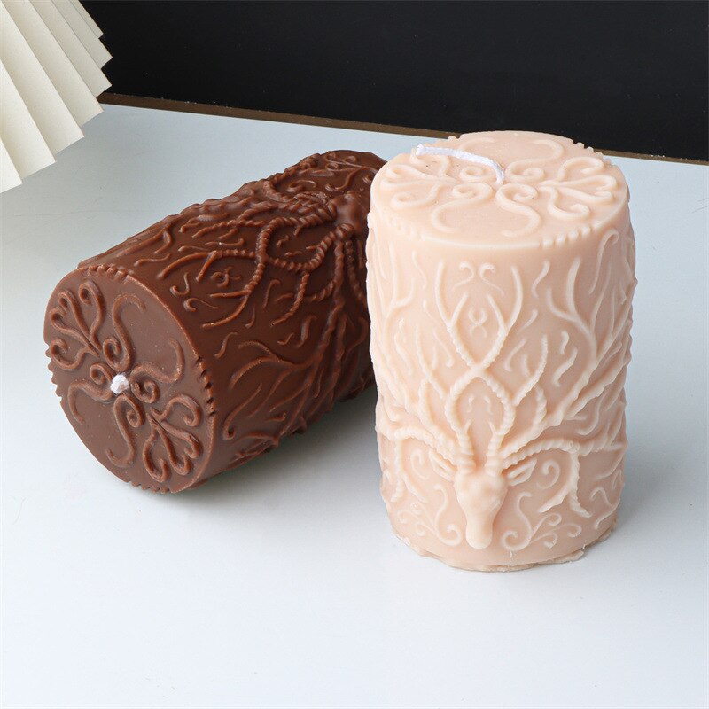 New Deer horn cylindrical candle silicone mold Elk cylindrical candle silicone mold Pattern cylindrical cake chocolate soap mold