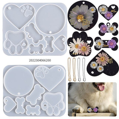 Dog Cat Tag Silicone Mold Dog Bone Shape Pet Keychain Epoxy Resin Mould DIY Crystal Epoxy Necklace Pendants Craft Jewelry Making