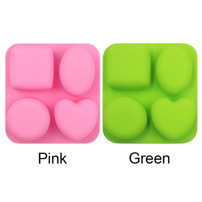 Craft 4 Cavities Cylinder Round Oval Heart Square Shape Soaps Supplies Cake Mould Silicone Soap Mold Pudding Candy Mold