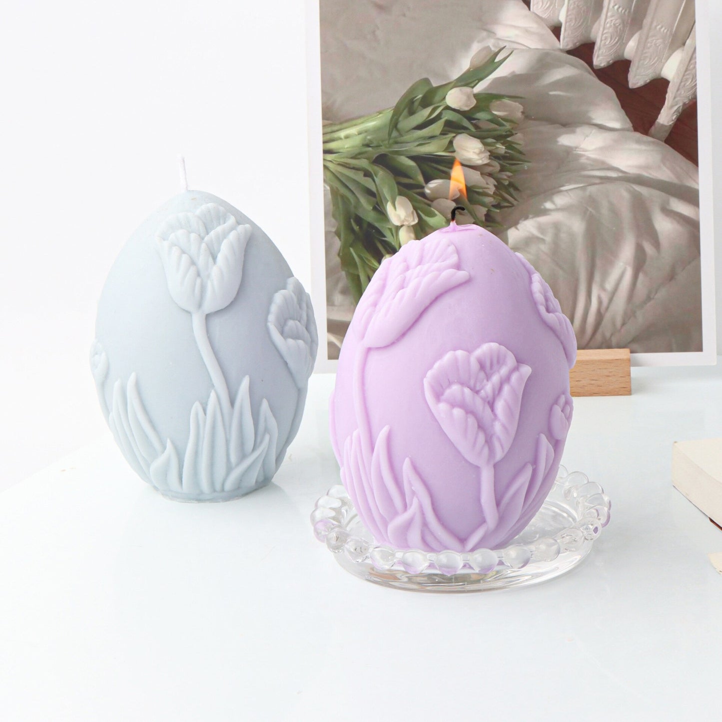 Flare egg shaped candle silicone mold embossed flower geometric sphere candle silicone mold cake chocolate soap mold home decor