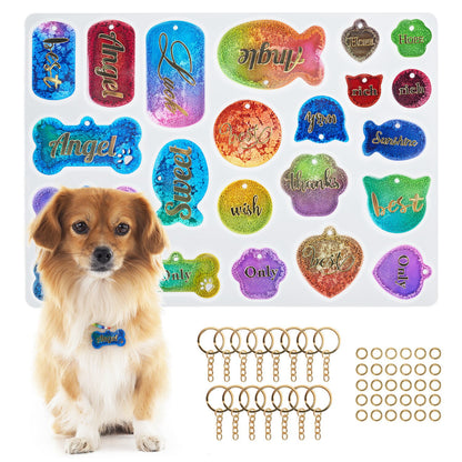 Dog Cat Tag Silicone Mold Dog Bone Shape Pet Keychain Epoxy Resin Mould DIY Crystal Epoxy Necklace Pendants Craft Jewelry Making