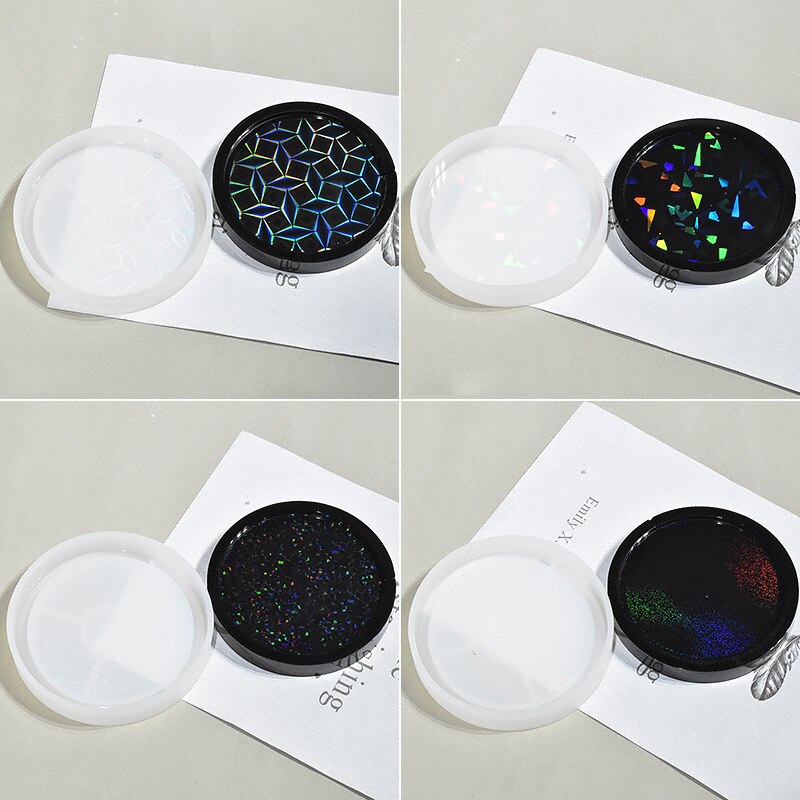 Holographic Light Coaster Silicone Mold DIY Hexagonal Round Coaster Crystal UV Epoxy Resin Mold Cup Tray Making Home Decor Gift