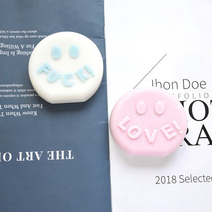 Smiling face love letter slogan candle silicone mold funny slogan round cake face candle silicone mold cake chocolate soap mold